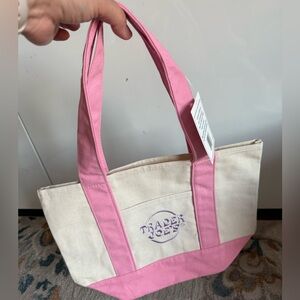 Trader Joe’s mini Canvas pink shopping tote bags.